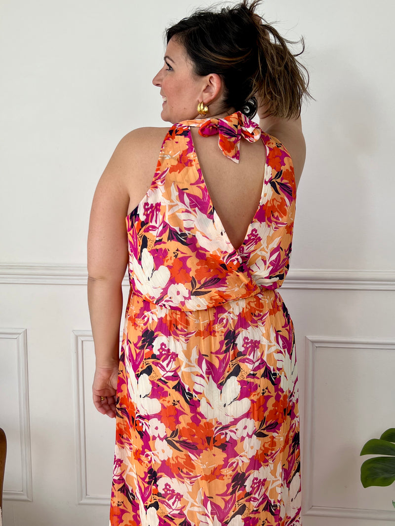 Robe orange à motif floral : Manuela