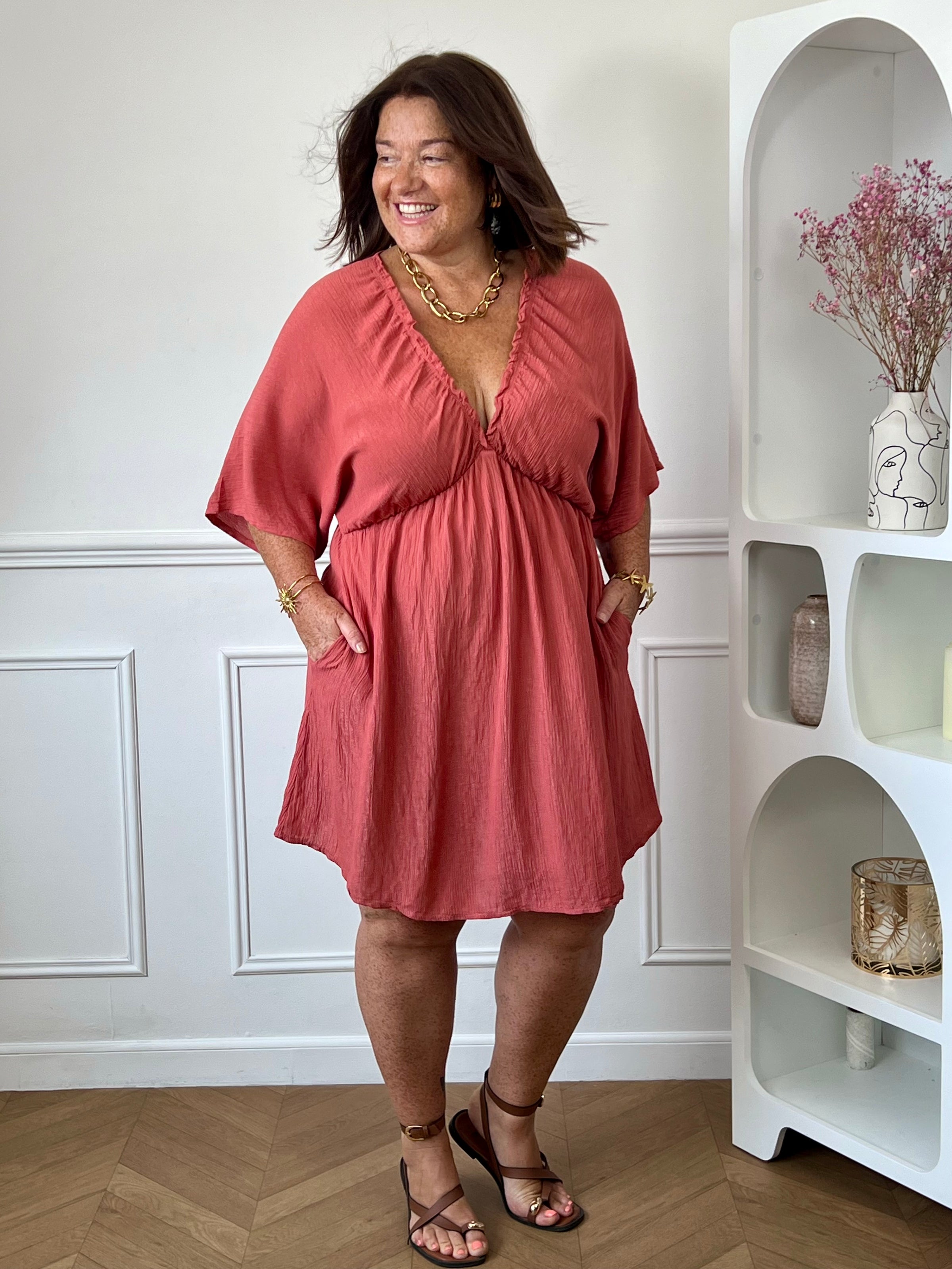 Robe courte terracotta grande taille : Irmy