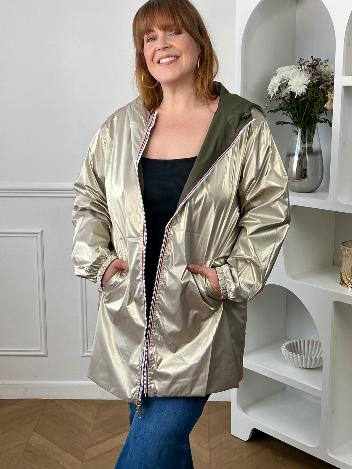 Parka réversible dorée/kaki grande taille : Taby