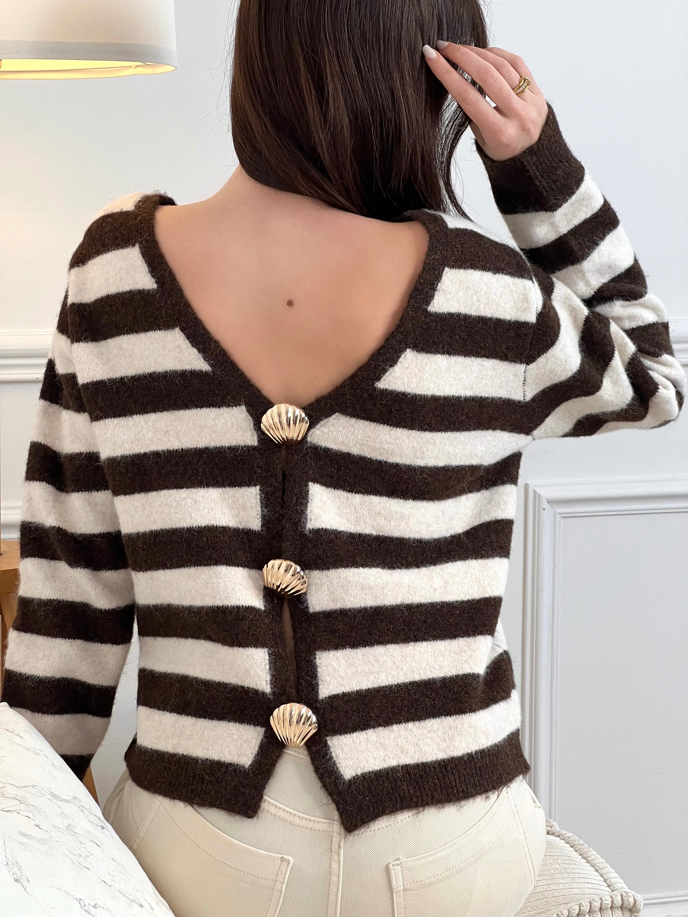 Pull marron et beige dos nu : Elwen