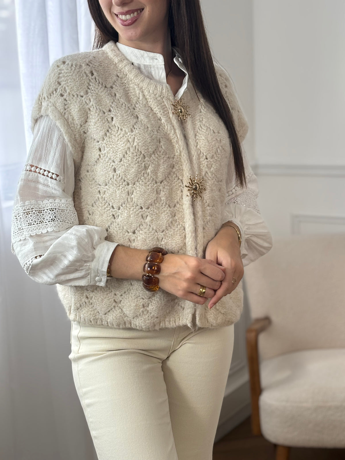 Chemise ajourée écrue : Louna