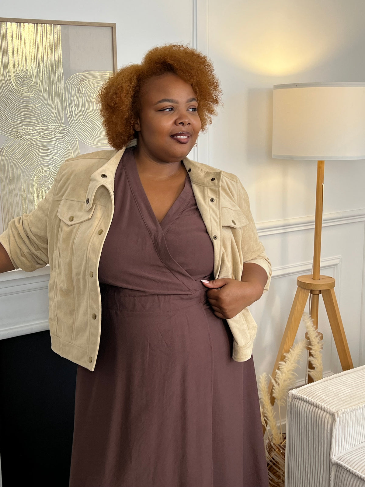 Robe portefeuille marron grande taille : Cassiope