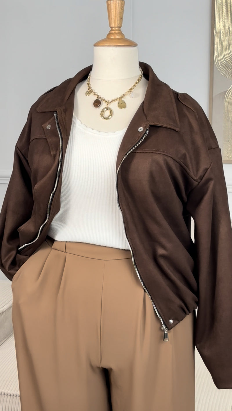 Veste bombers marron grande taille : Diane
