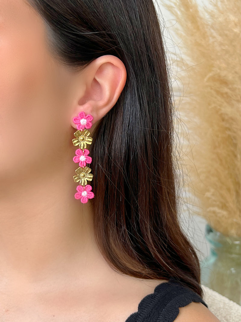 Boucles d’oreilles rose et dorée : Rosina