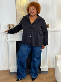 Chemise noire plissée grande taille : Aziel