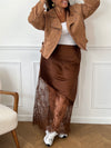 Jupe longue dentelle marron grande taille : Kessy