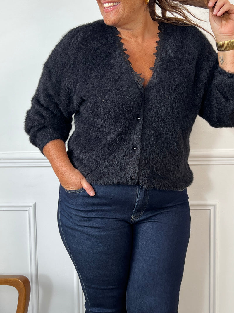 Gilet noir avec dentelle curve : Meloa