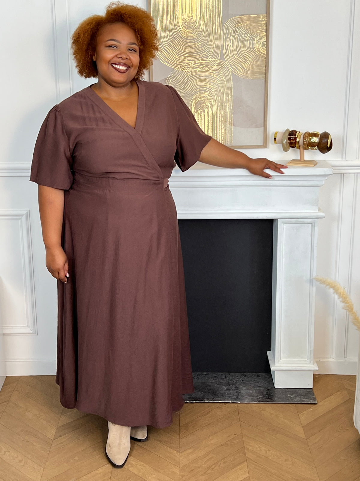 Robe portefeuille marron grande taille : Cassiope