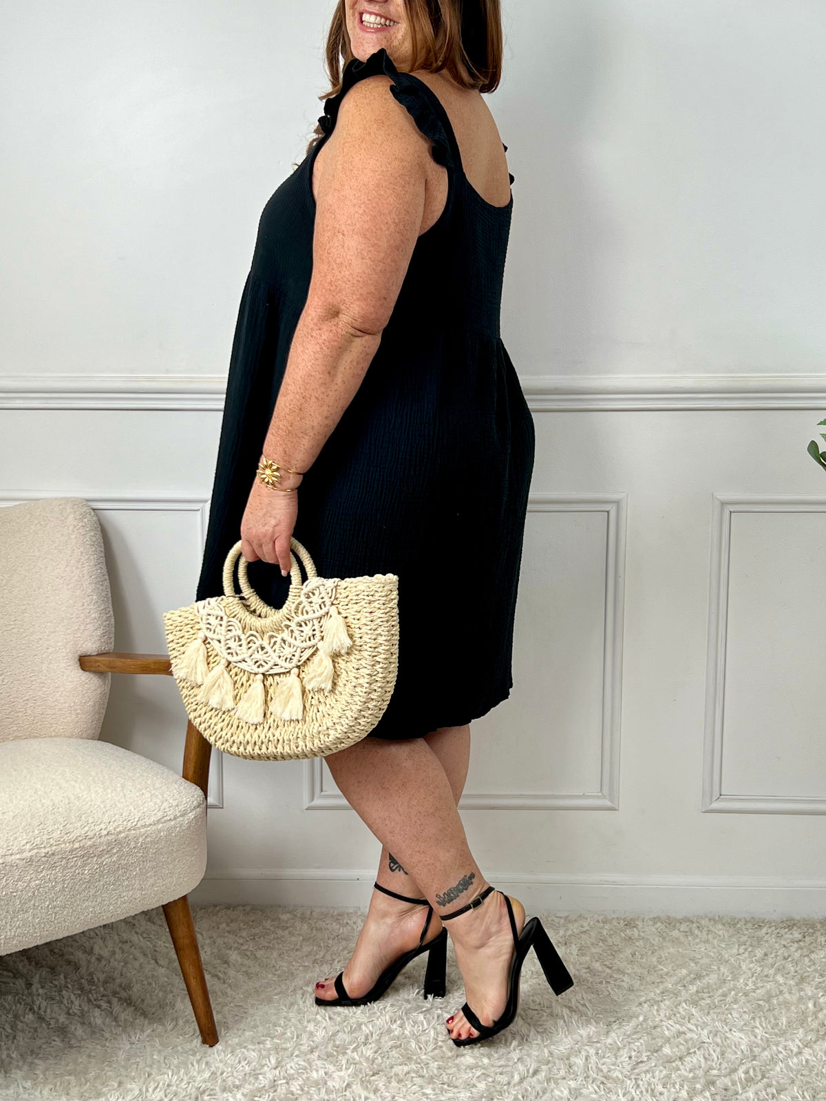 Robe courte noire en gaze de coton : Amia
