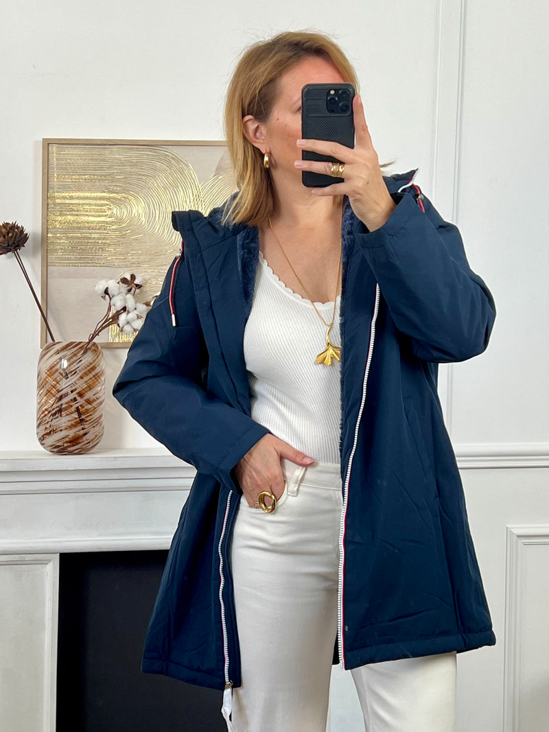 Manteau fourré long bleu marine : Anais