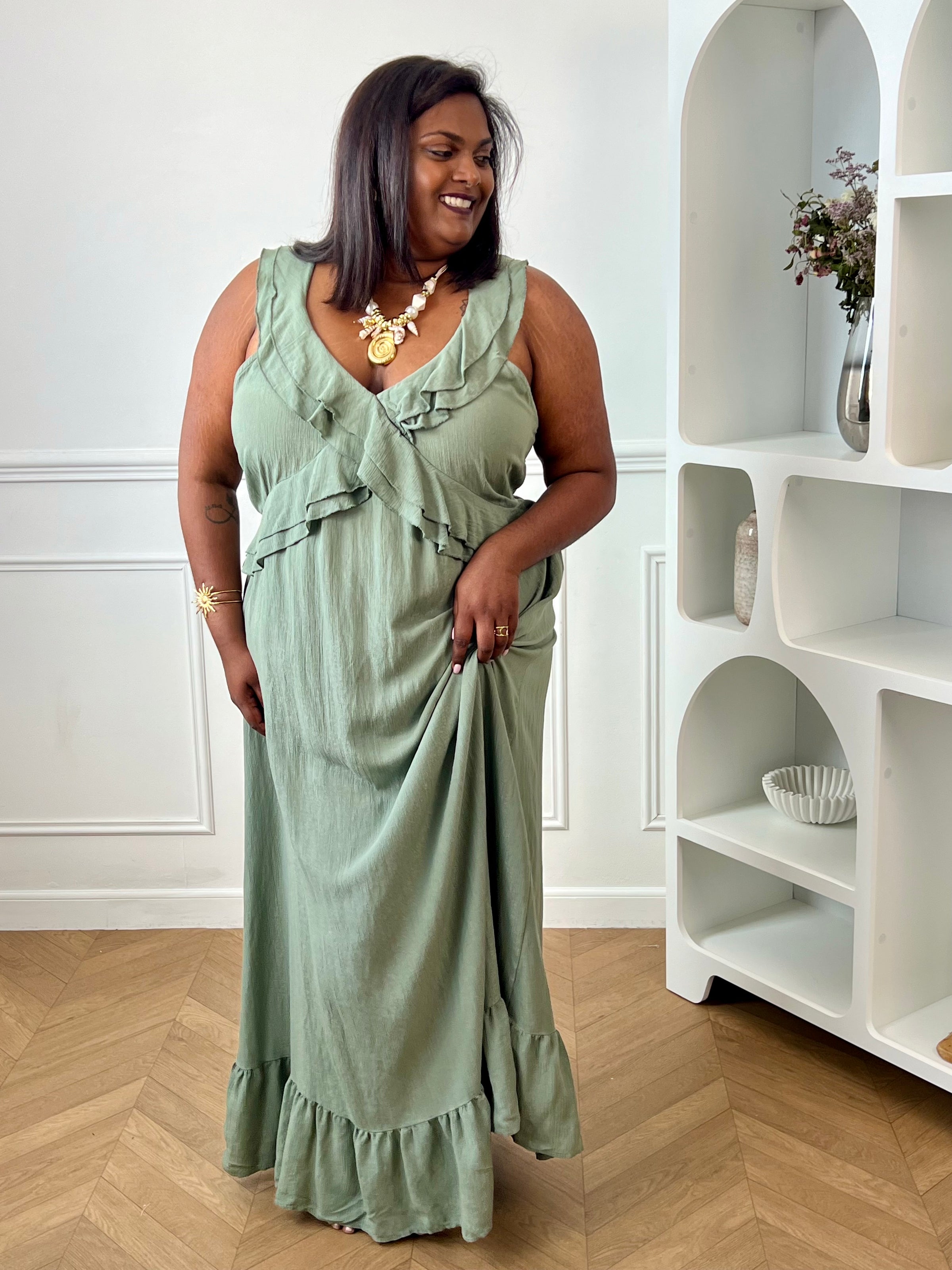 Robe longue kaki grande taille : Apolina