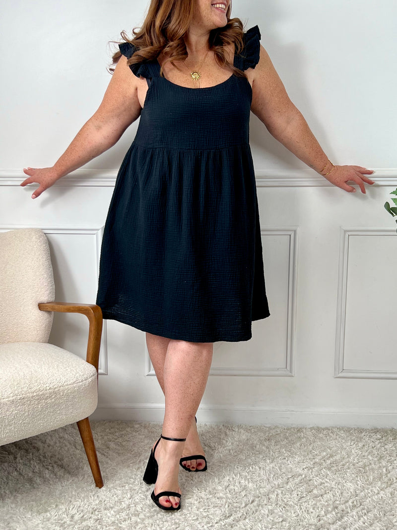 Robe courte noire en gaze de coton : Amia