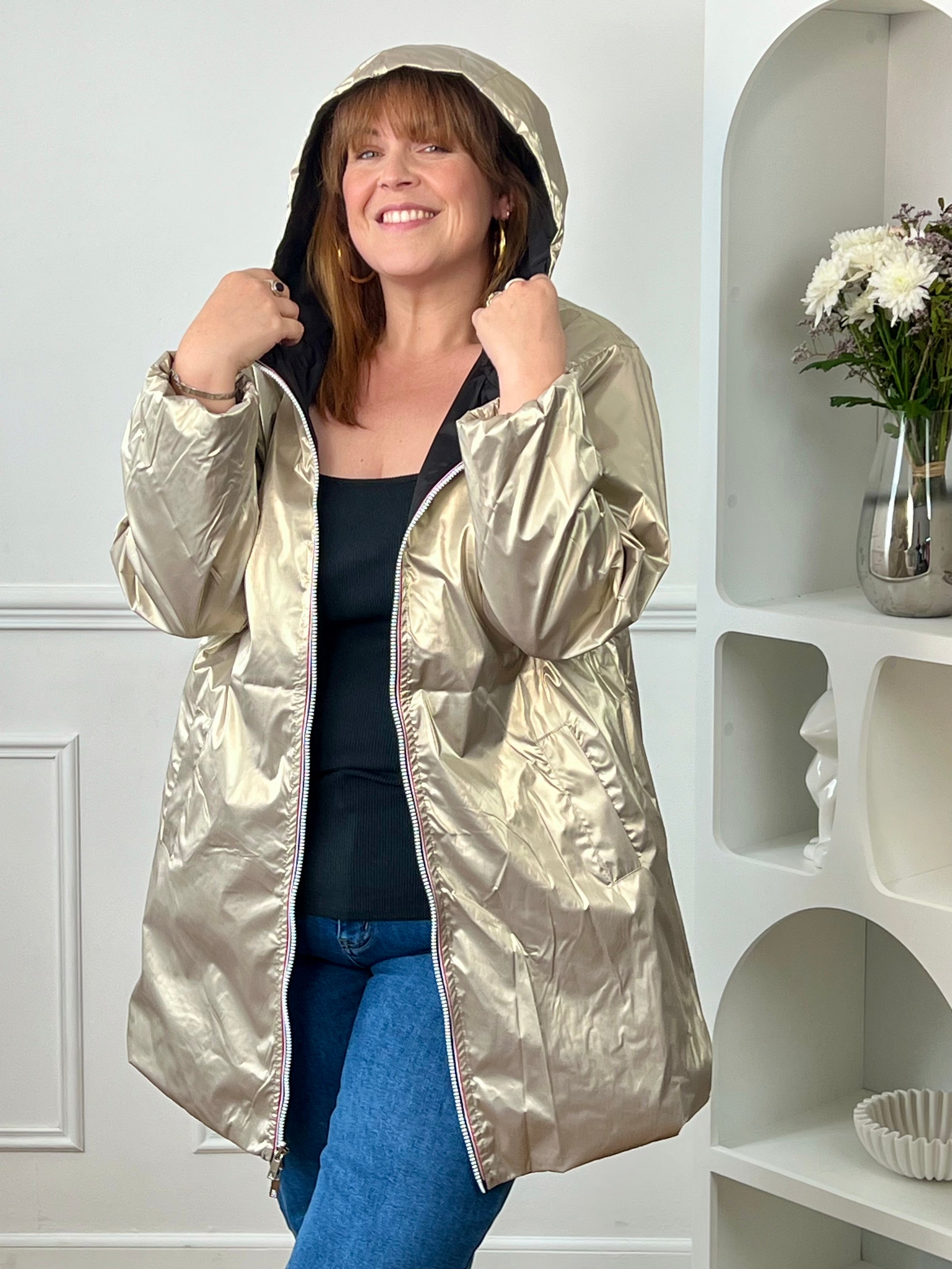 Reversible gold/black plus size parka: Taby