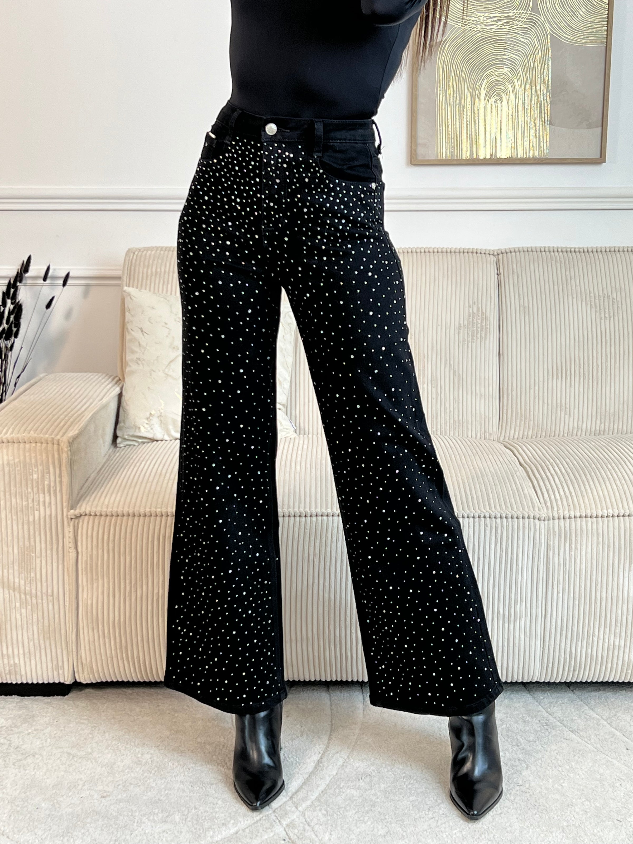 Jean palazzo noir strass : Romane