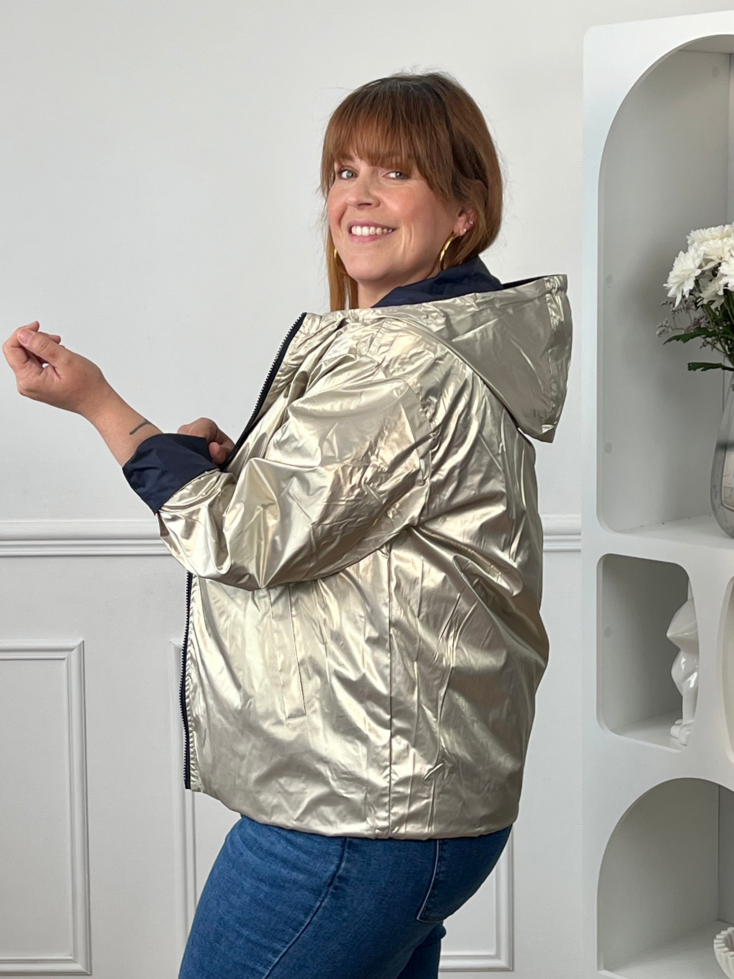 Plus-size reversible gold and blue parka: Sora