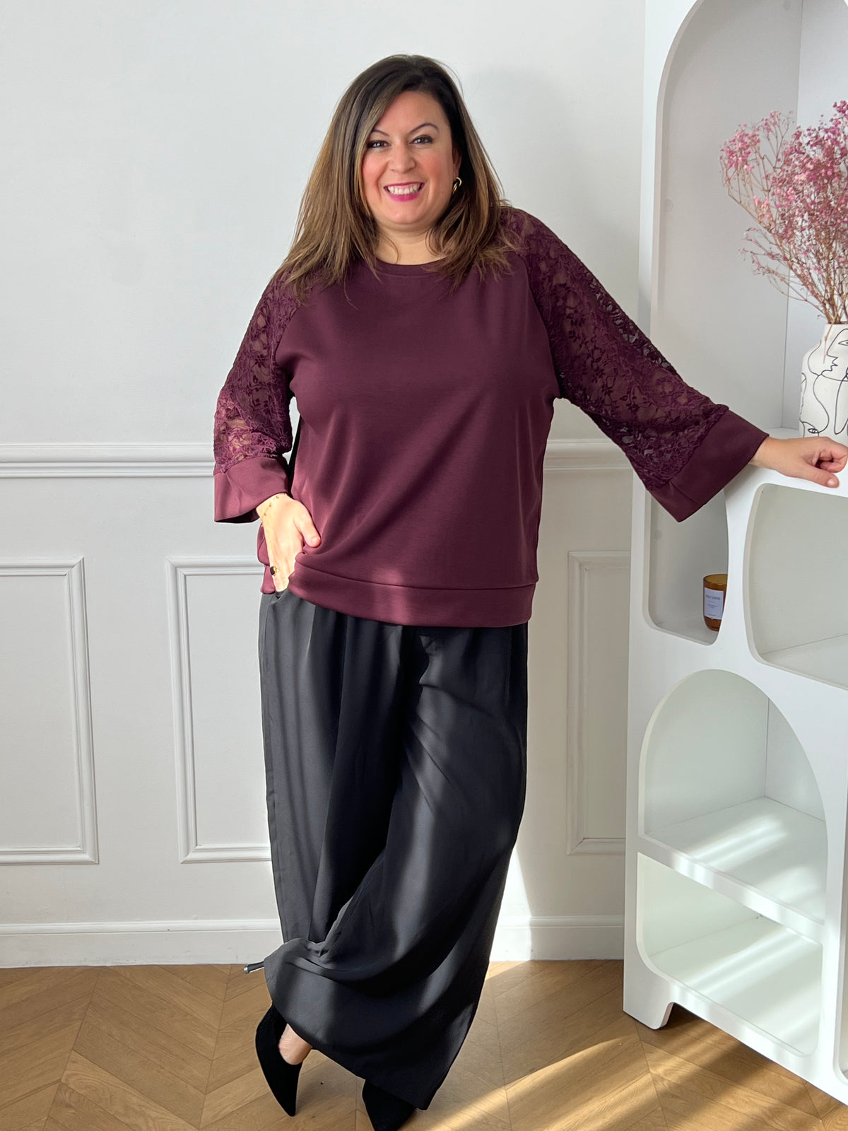 Pull prune avec dentelle grande taille : Alec