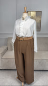 Pantalon camel coupe droite grande taille : Elie