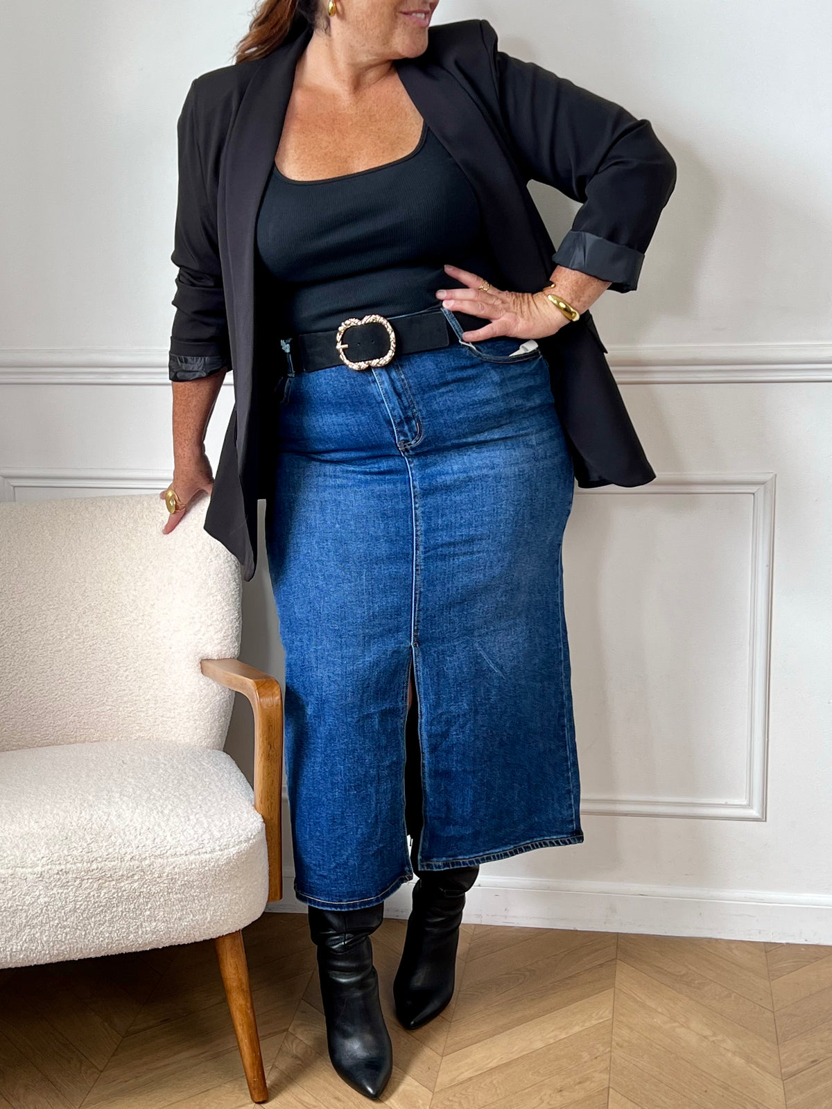 Jupe longue bleu foncé en jean : Amber