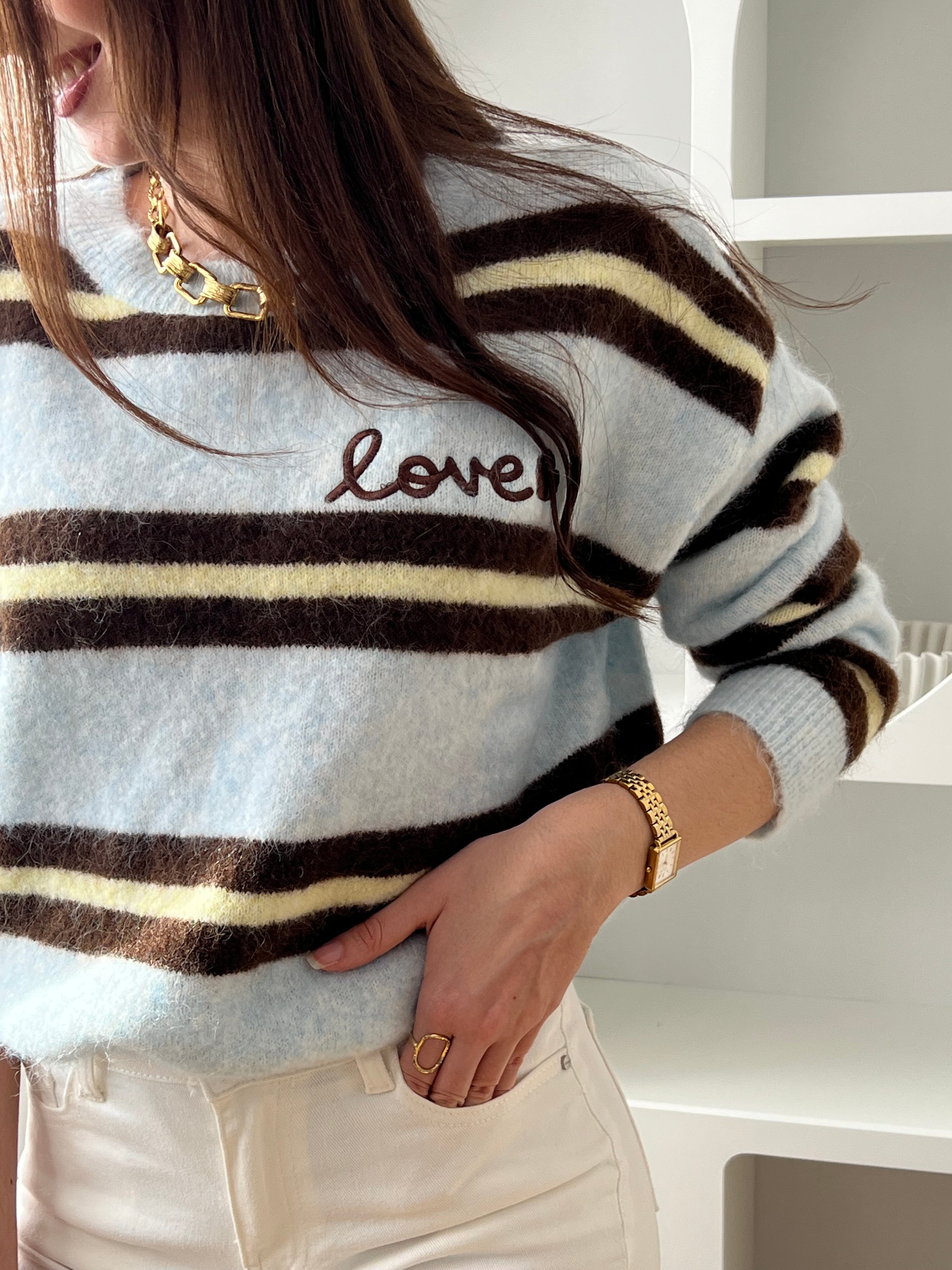 Pull bleu en laine : Lyra