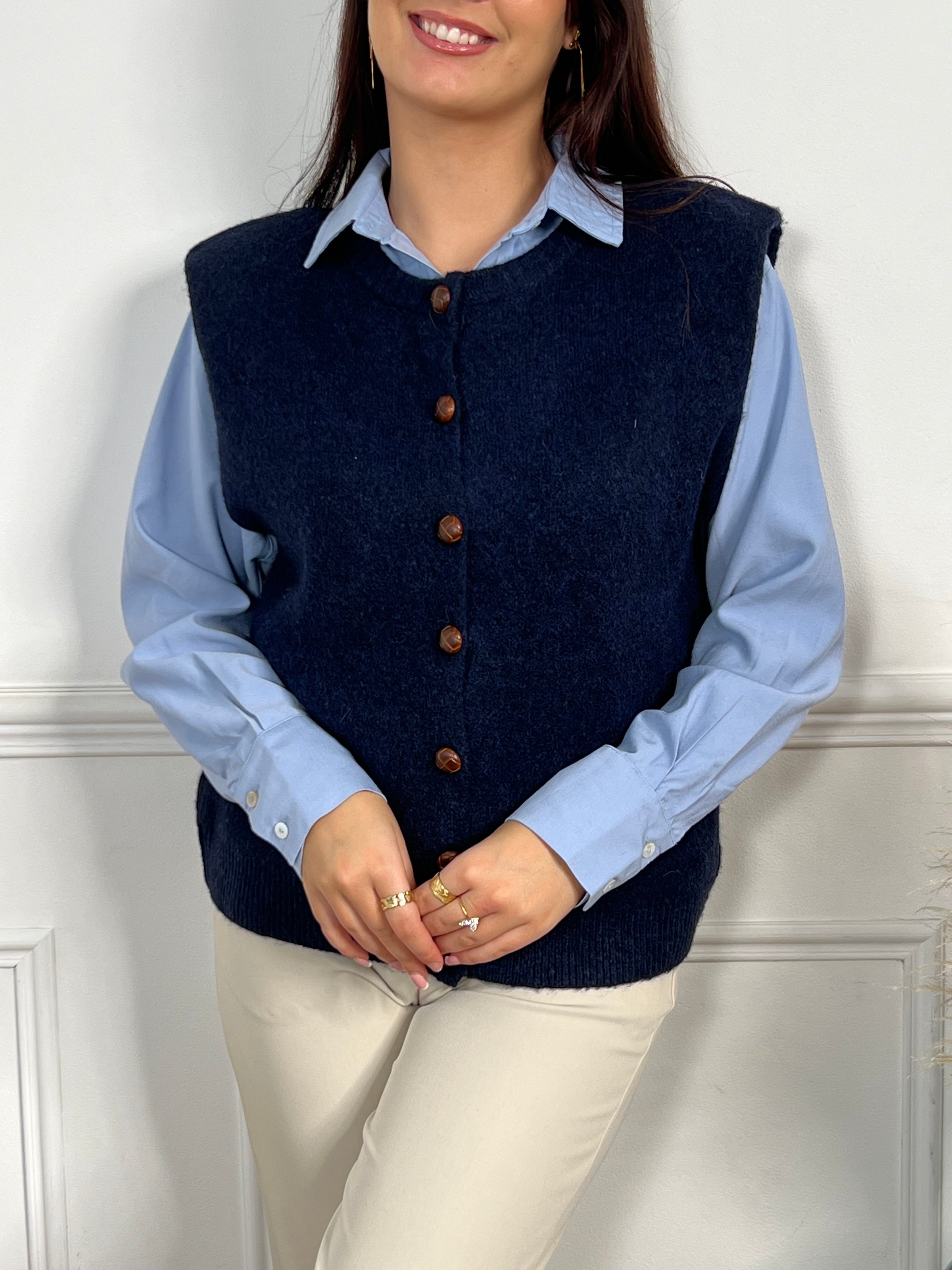 Gilet barman sans manches bleu foncé femme | Bréal Gilet barman sans manches bleu foncé femme | Bréal