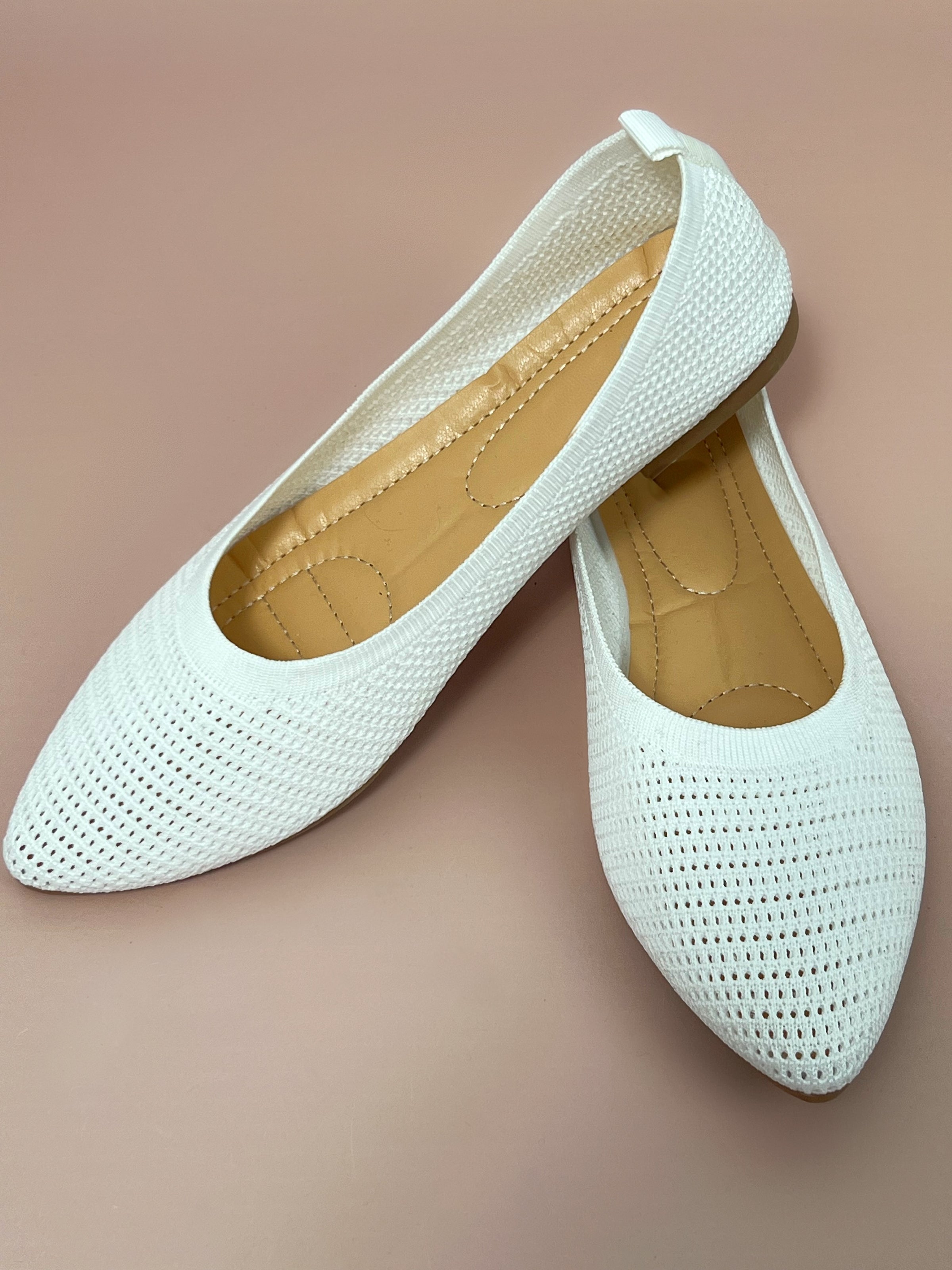 Ecru Flexible Ballet Flats: Caliora