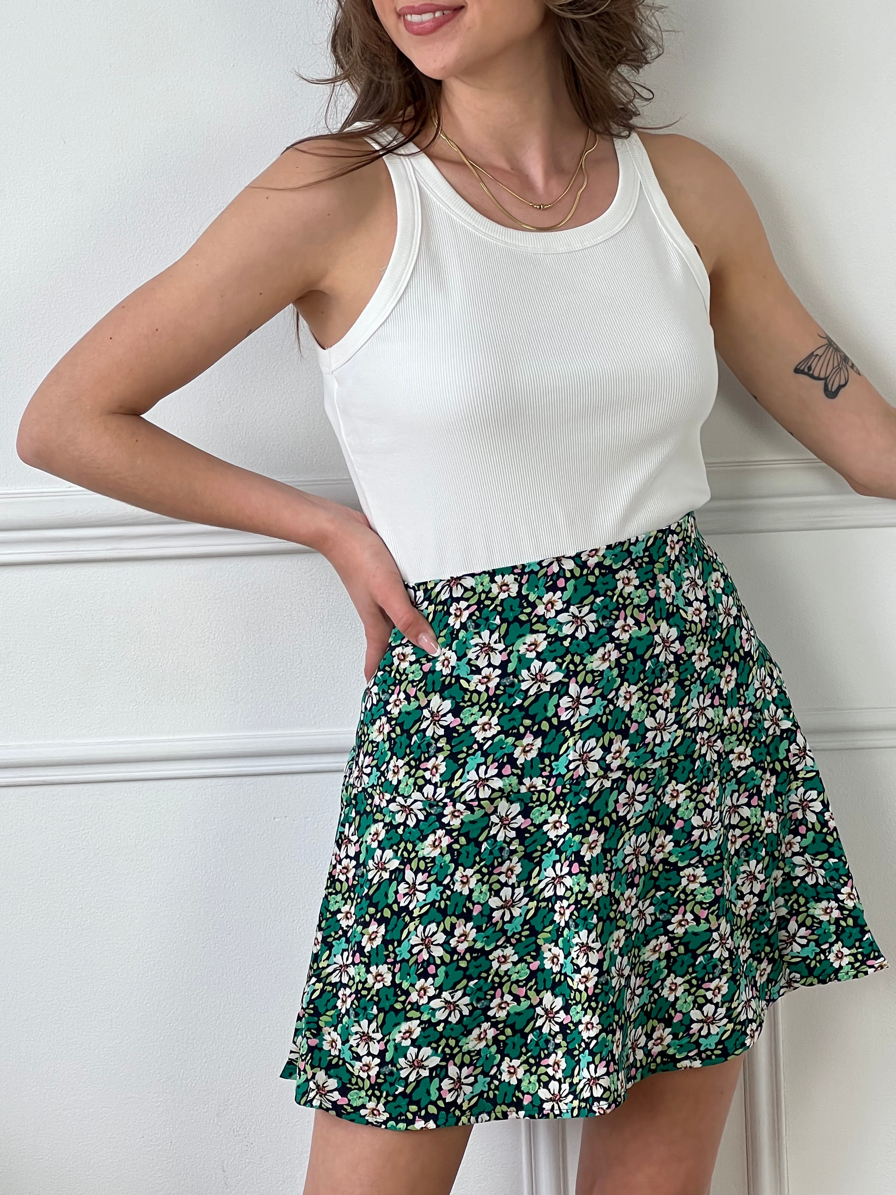 Jupe short fleurie verte femme Loicia