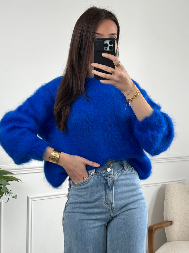 Pull kid mohair bleu roi : Leina