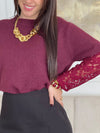 Pull bordeaux manches dentelle : Mael