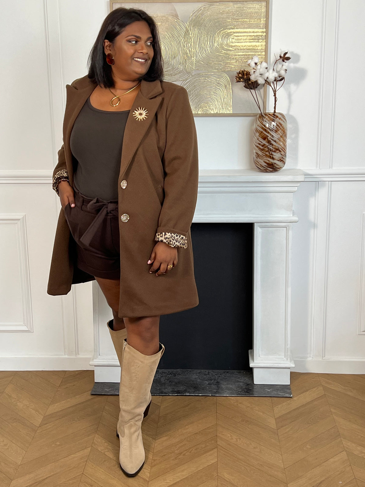 Manteau mi-long marron : Julia