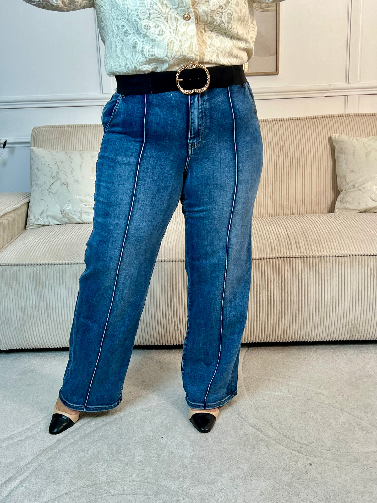 Jean bleu wide leg grande taille : Aelios