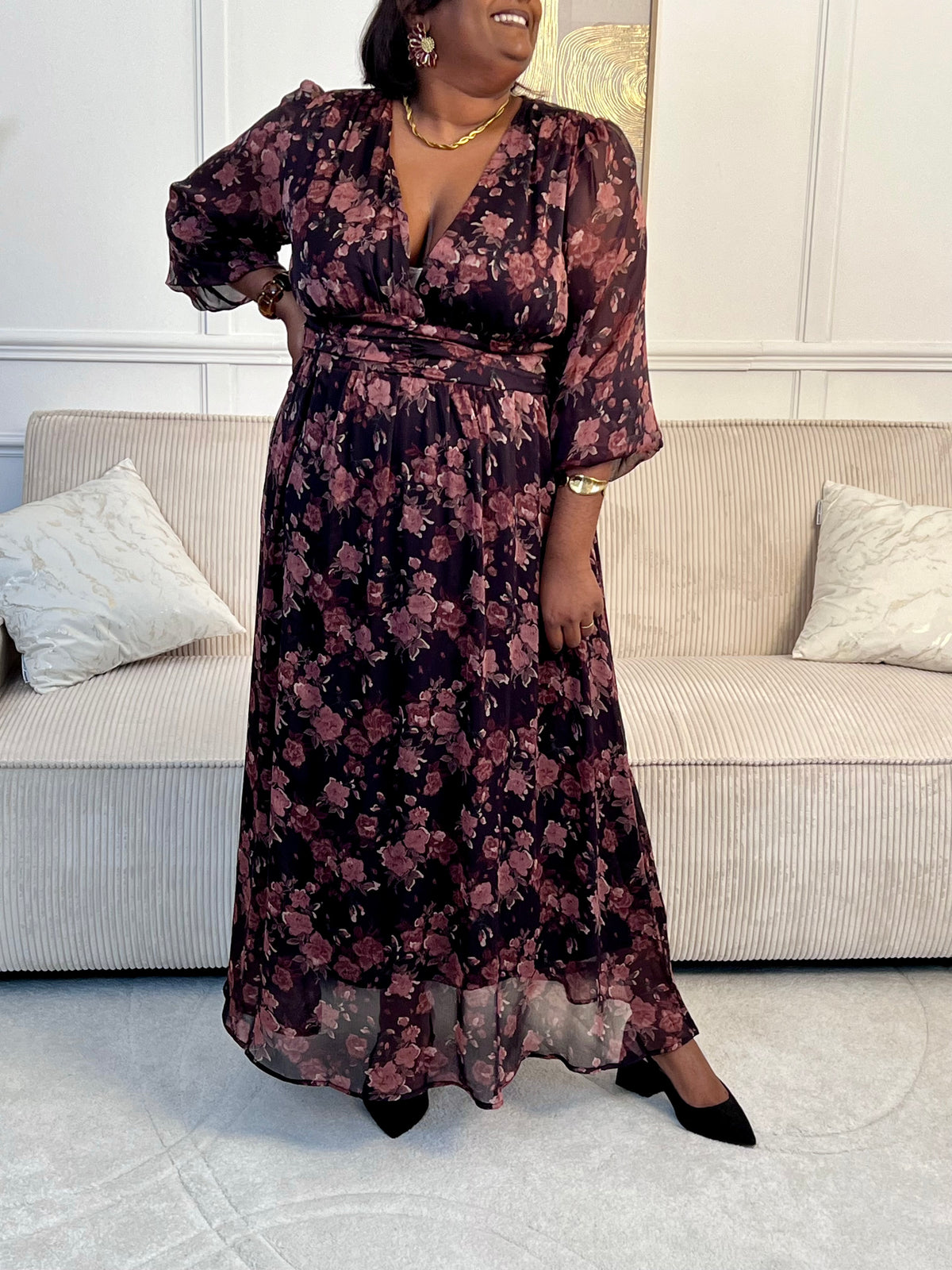 Robe longue à motifs grande taille : Blandine