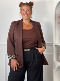 Blazer curve marron noir beige polyester doublé taille unique 44/48 Made in Italy – Loïcia
