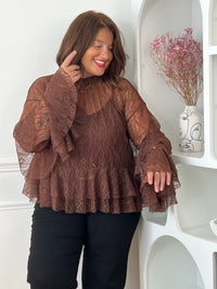Blouse marron en dentelle grande taille femme – Clémence | Loïcia