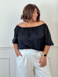 Blouse noire col bateau grande taille Charlotte viscose et soie – Loïcia
