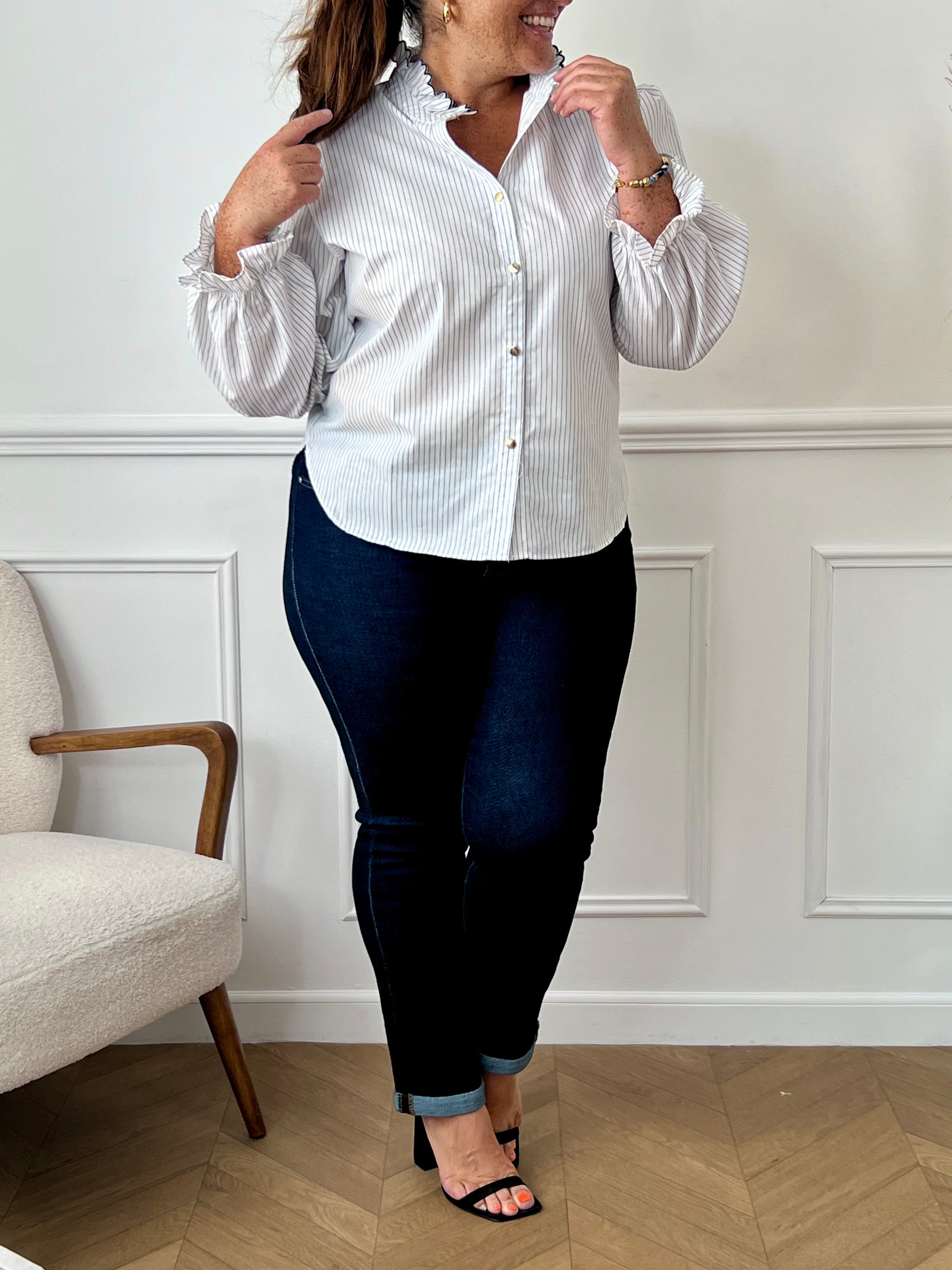Chemise écrue à rayures bleues grande taille femme – Loïcia