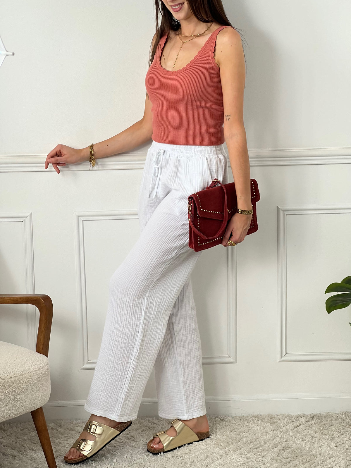 Pantalon écru gaze de coton : Jolina
