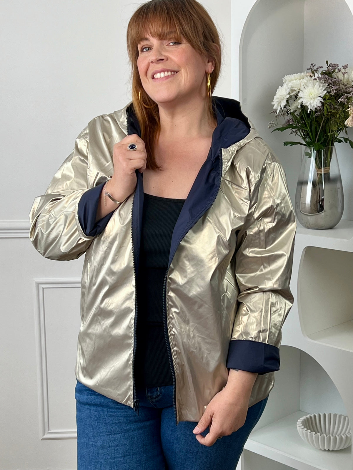 Parka réversible dorée et bleue grande taille : Sora