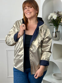 Plus-size reversible gold and blue parka: Sora