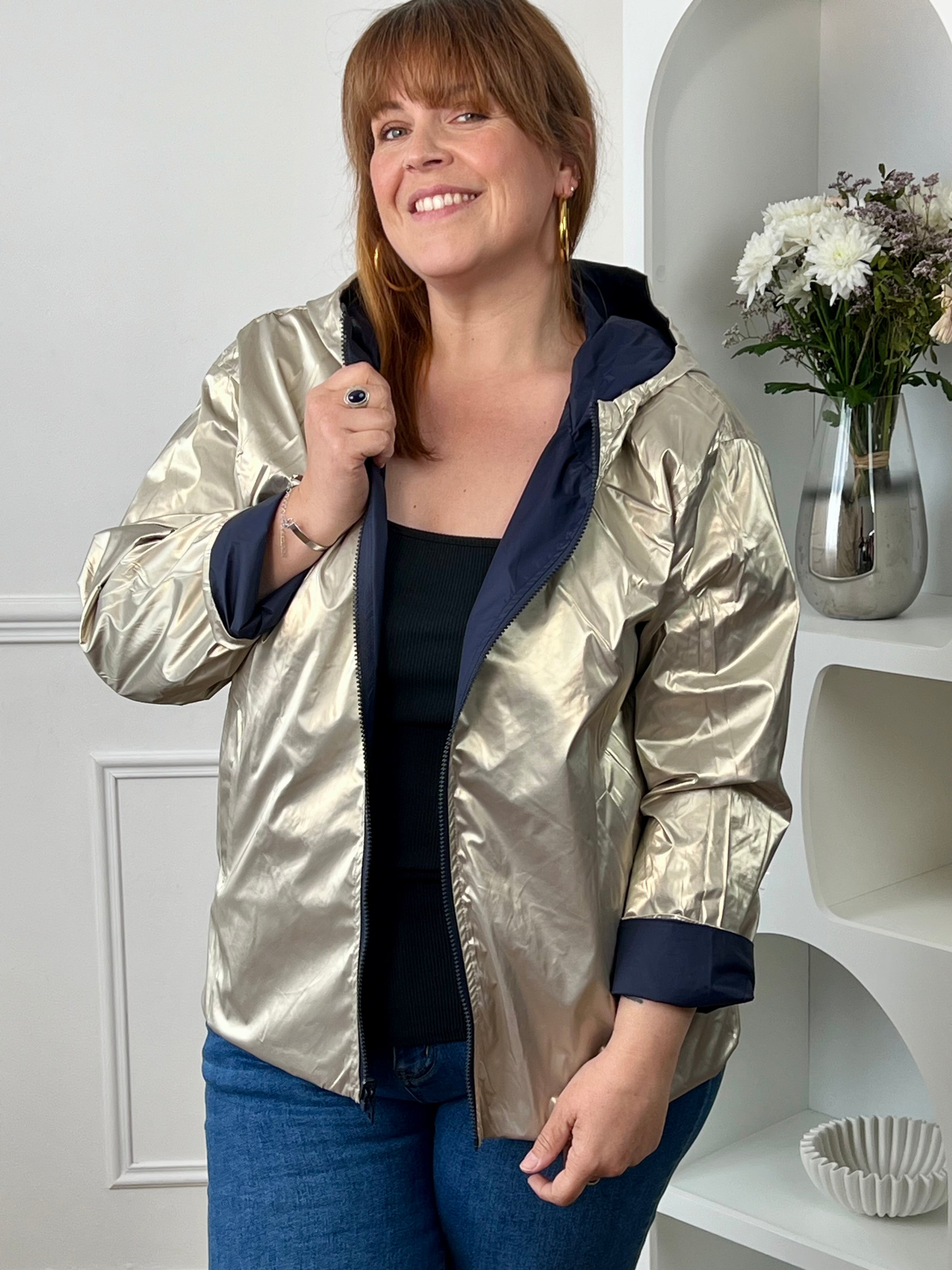Plus-size reversible gold and blue parka: Sora