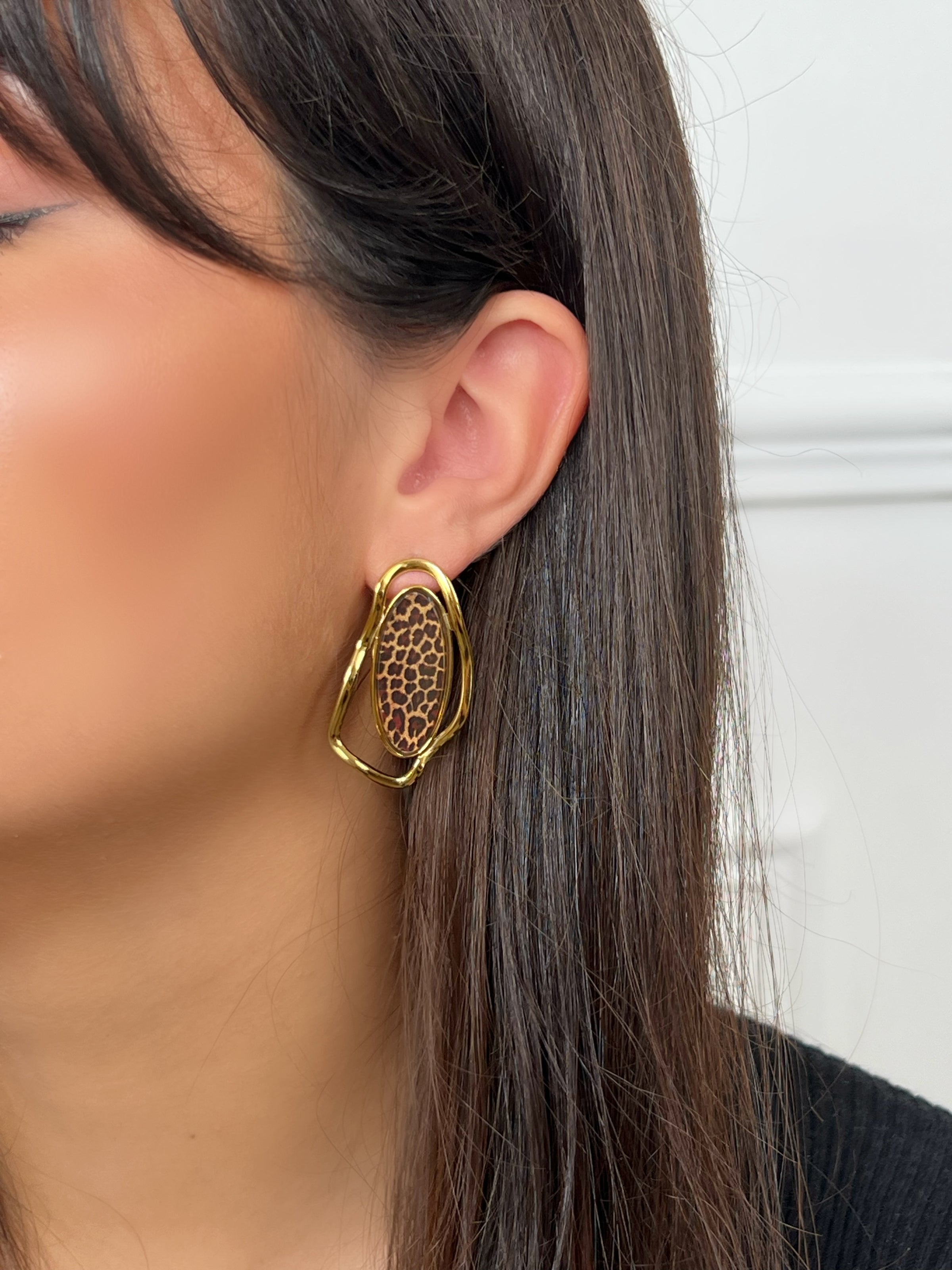 Boucles d'oreilles dorées et léopard : Izia