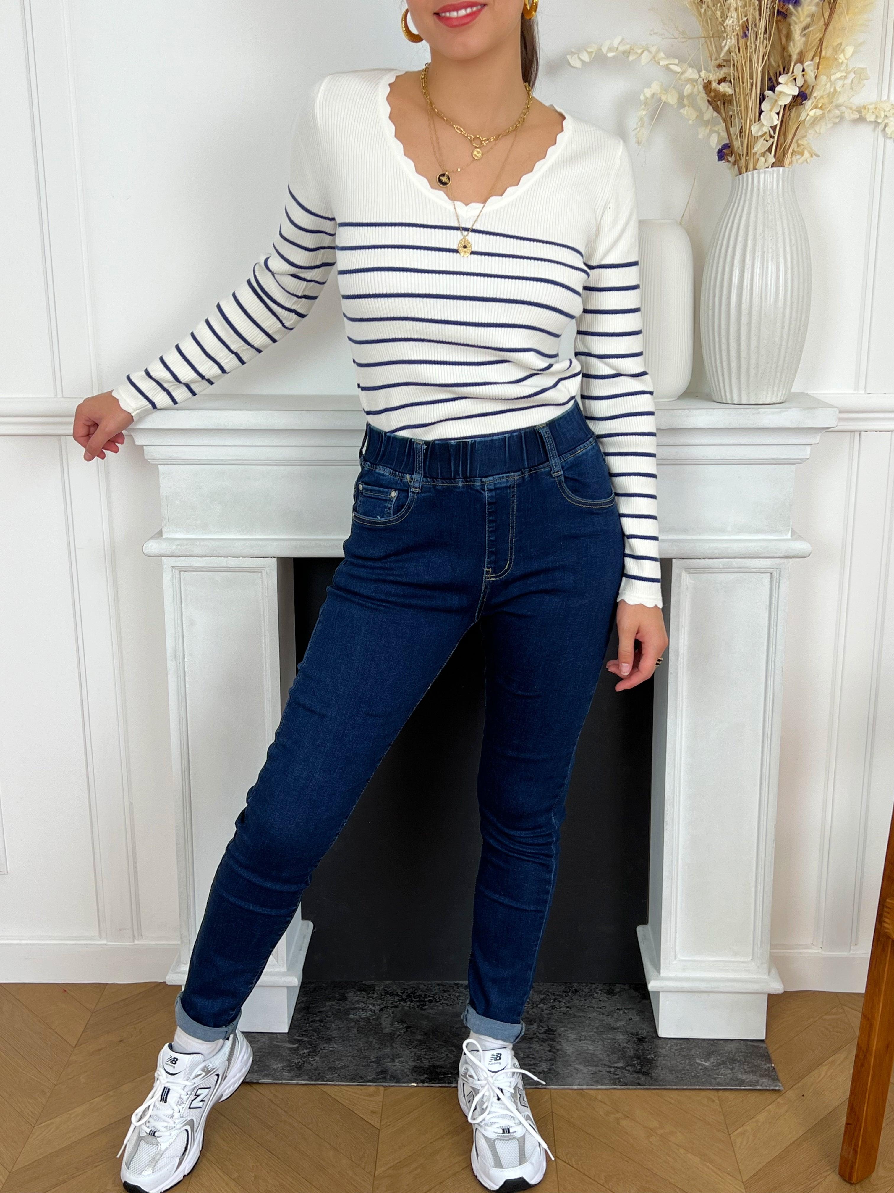 Jean femme taille élastiquée sans bouton new arrivals