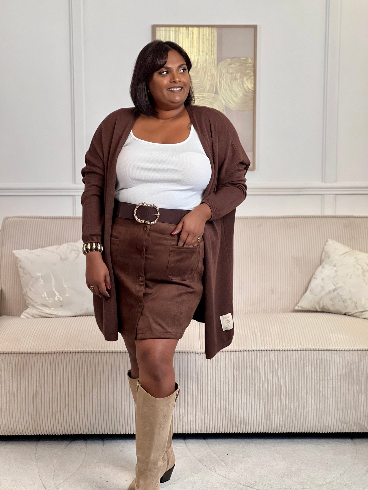 Gilet long marron grande taille : Louison