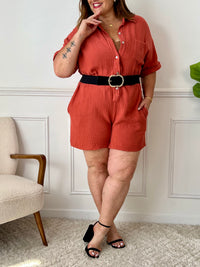 Combishort terracotta gaze de coton grande taille : Judie
