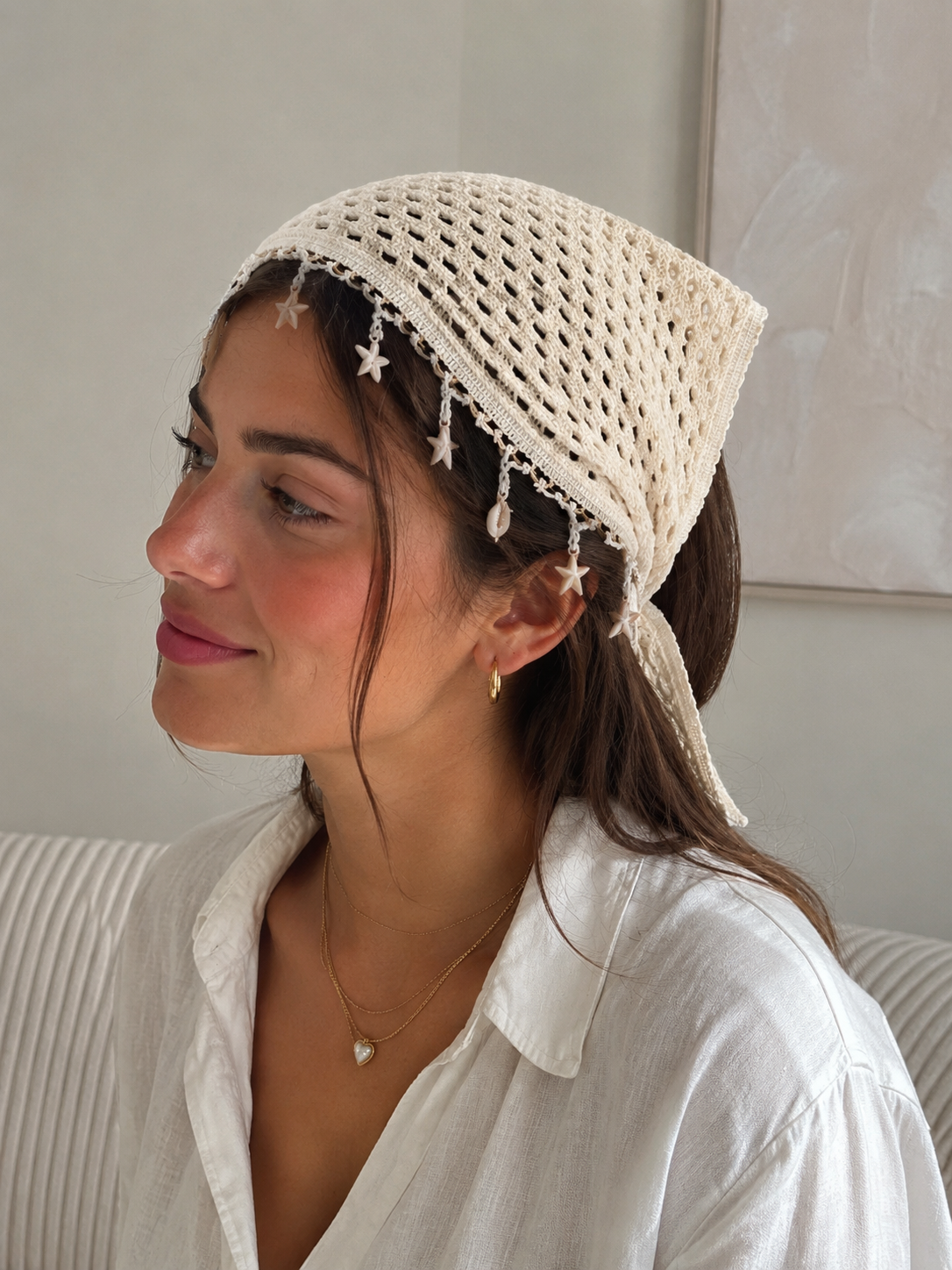Crochet beige bandana: Hilonia