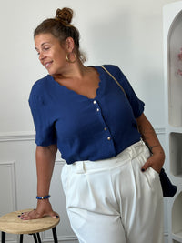Chemise bleue en gaze de coton grande taille : Kira