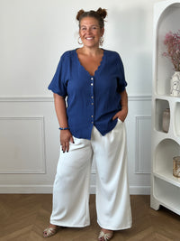 Chemise bleue en gaze de coton grande taille : Kira