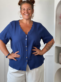 Chemise bleue en gaze de coton grande taille : Kira