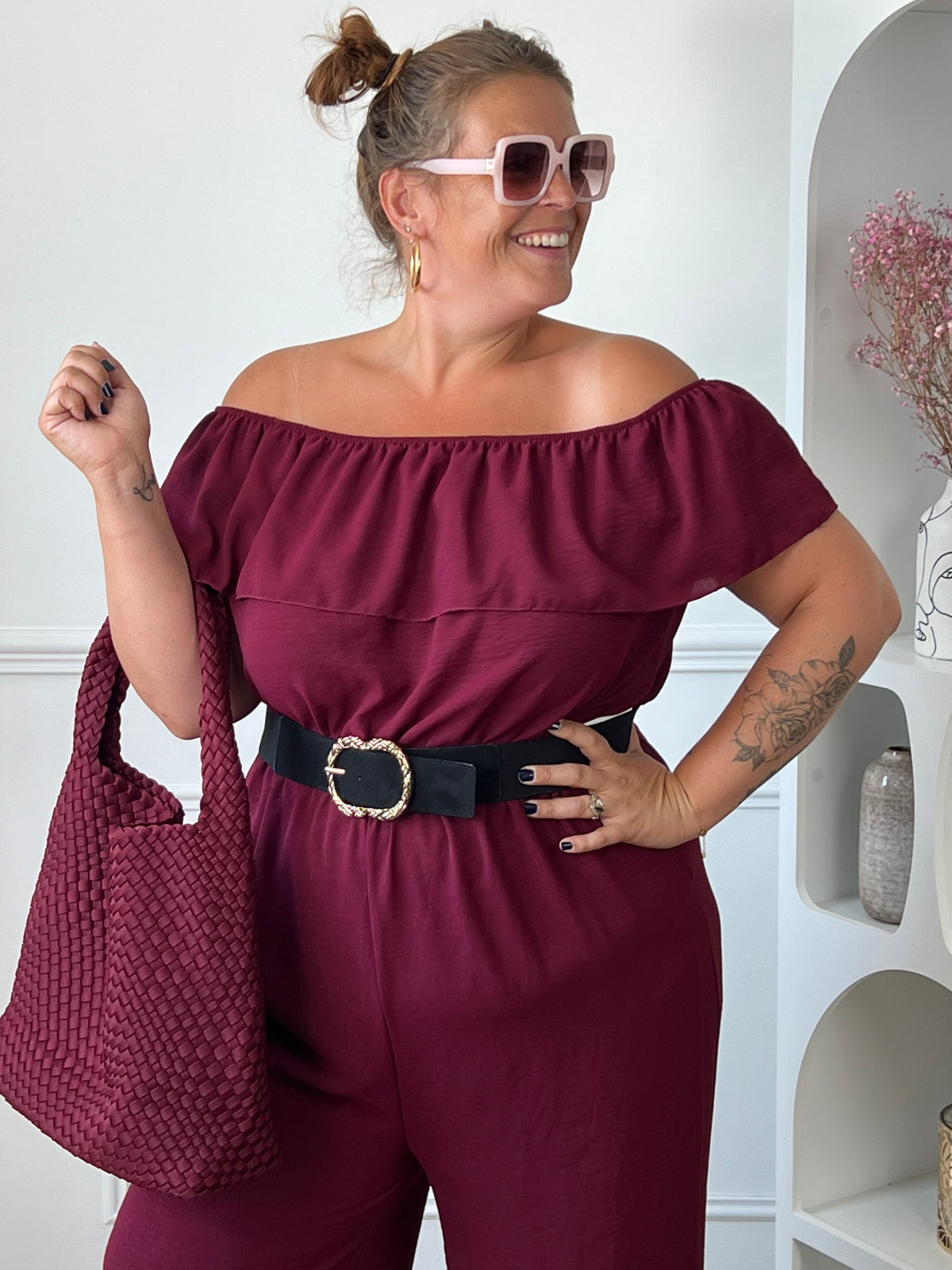 Combinaison bordeaux col bateau grande taille : Carlota