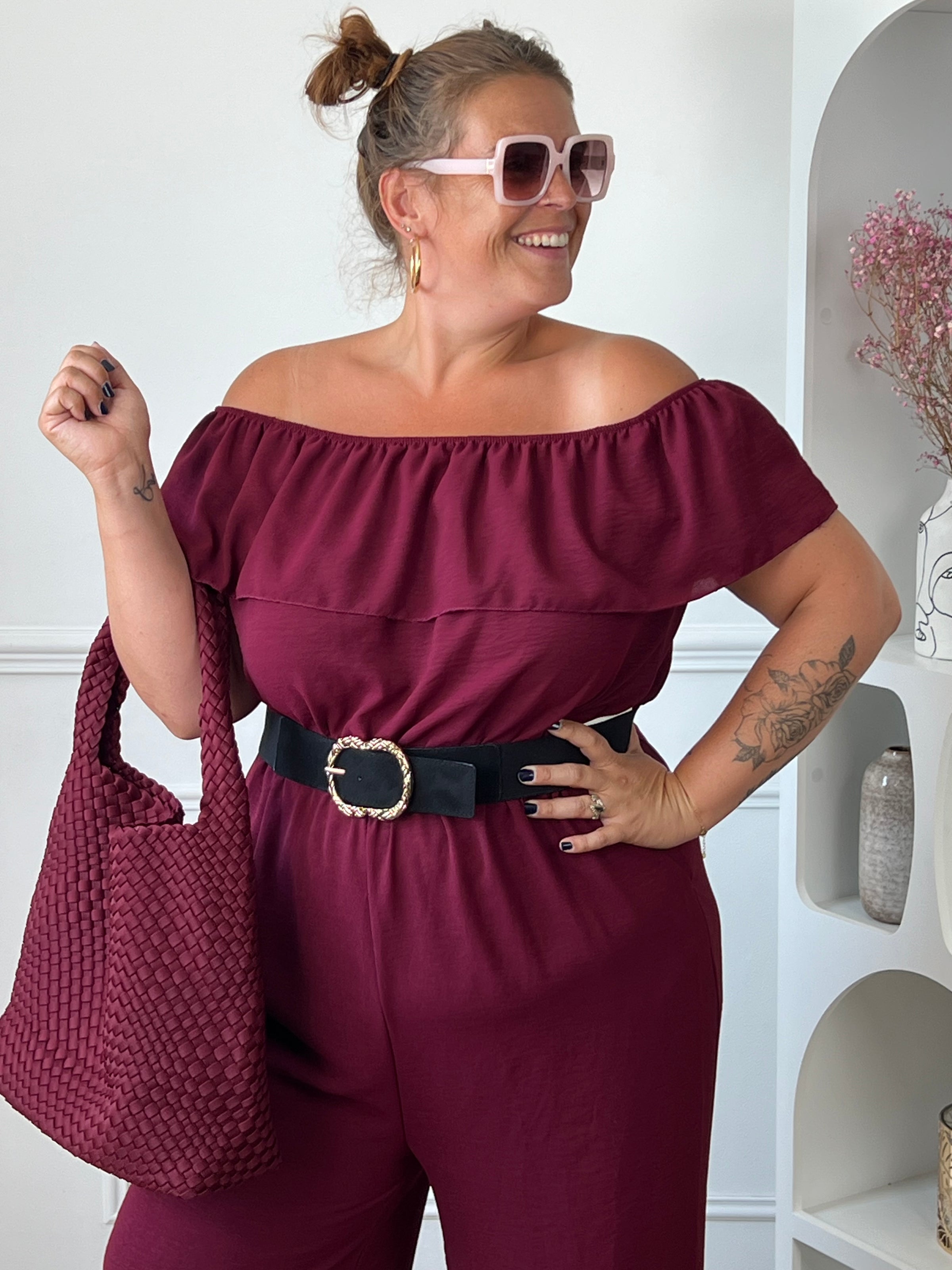 Combinaison bordeaux col bateau grande taille : Carlota