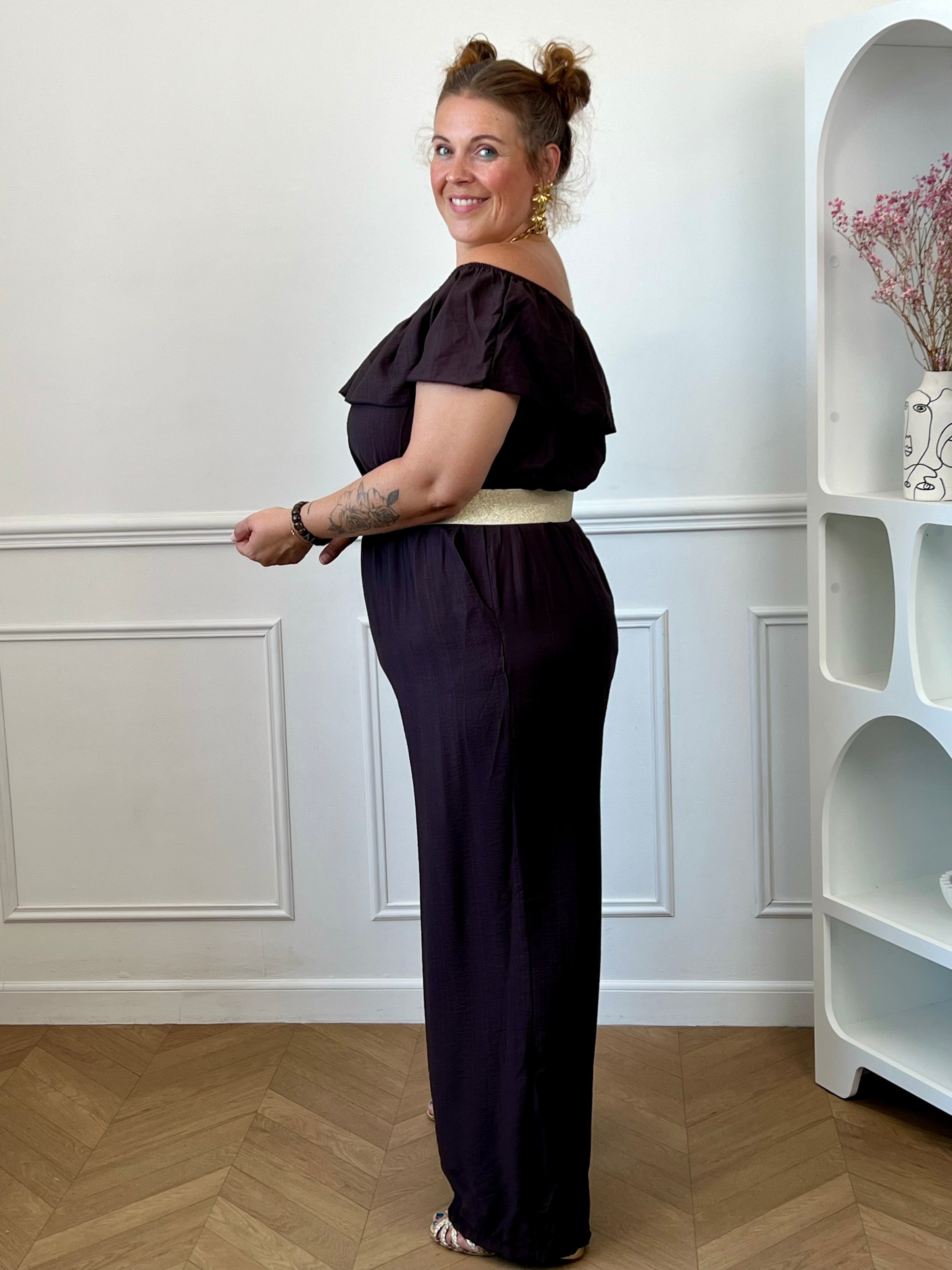 Combinaison longue marron grande taille Made in Italy vue de face – Loïcia
